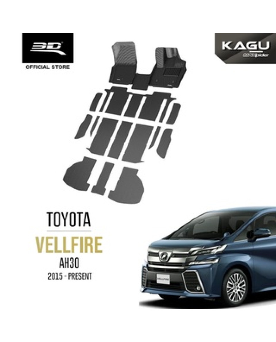 3D Kagu Floor Mat For Toyota Alphard/Vellfire AH30 7 Seater Only |  2020 to 2023 | Complete Set | Custom Fit | BLACK